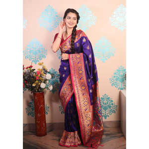 Sari en soie Paithani violet tissé Zari Elite Weaves, foulards et châles traditionnels - Product Image 2