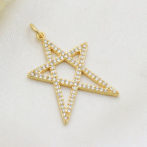 Pendentif étoile pavé de zircons en argent sterling plaqué or, tendance, pour la création de bijoux fins pour bracelets et colliers - Product Image 4