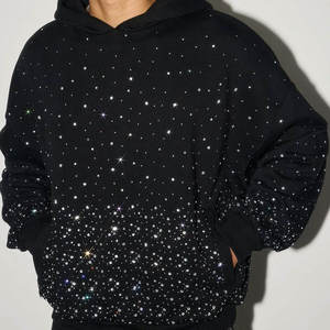 Sweat-shirt à capuche surdimensionné pour homme, noir, avec étoile en strass, en coton tricoté, style automne - Product Image 3