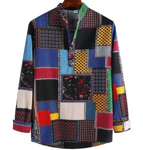 <b>Men's</b> Ethnic All Over Digital Printed <b>Long</b> <b>Sleeve</b> Collar <b>Henley</b> Shirt From Bangladesh in Competitive Price - Product Image 1