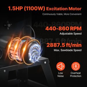 Sega a Nastro da Banco 13,39 Pollici 1 1/2HP 110V 1100W 846 RPM Velocità Continua 1100W Lavoro Ottimizzato Automatico - Product Image 4