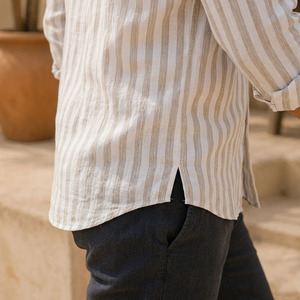Chemise décontractée rayée 100% lin pour homme, écologique, respirante, confortable, douce, chemises en lin d'été - Product Image 5