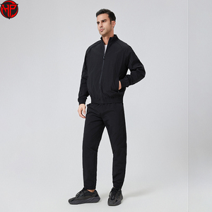 Men's Black Hooded Tracksuit Set Drawstring Jogger Pants <b>Zip</b> <b>Up</b> <b>Jacket</b> Sportswear for Running Training Nylon Tracksuit Set - Product Image 1