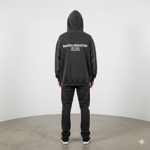 Sudadera con capucha y pantalones deportivos Ranzia personalizados de talla grande, ecológicos, con pedrería, cremallera completa, bordado desgastado y parches - Product Image 2