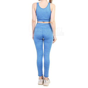 Women's Solid Yoga Set 2 Piece Knee Length Leggings <b>Crop</b> <b>Top</b> <b>Mesh</b> Panel Spandex Seamless Halter Custom Athletic Anti-Bacterial - Product Image 5