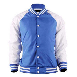 <b>Men</b> Varsity <b>Jacket</b> Blue <b>White</b> Raglan Sleeve Preppy Style Turn-down Collar Button Closure Polyester Material Autumn Wear - Product Image 4