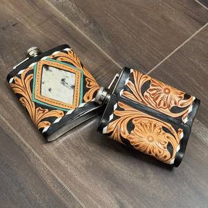 Petaca de whisky de acero inoxidable personalizada de 8oz, bolsillo medio, cuero de vaca genuino, herramientas de diamante, soportes para petacas de whisky - Product Image 6