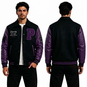 Chaqueta Varsity Retro Beige con Mangas de Cuero, Cuerpo de Lana Premium, Mangas Marrones, Cuello Plegable, Chaqueta Letterman para Hombre - Product Image 5