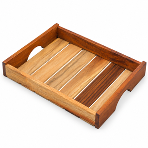 Bandeja de Servir Moderna de Madera Natural con Ranuras, Asas Recortadas y Bordes Elevados |   Bandeja Rectangular de Madera para Té, Café, Aperitivos y Comida - Product Image 1