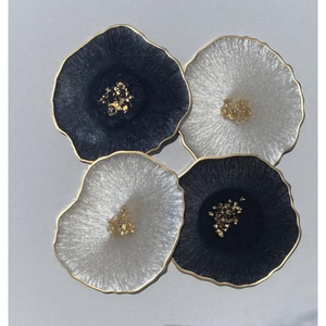 Handmade Agate Style <b>Epoxy</b> <b>Resin</b> Coaster Set With Gold Leaf Edging Luxury Two-Tone Ruby Red and Pearl White Decorative Tableware - Product Image 3