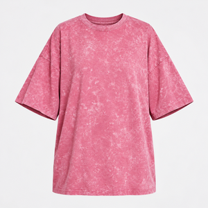 Women's Cotton Acid <b>Wash</b> Drop Shoulder Breathable Short Sleeve T-Shirt Heavyweight Crew Neck 220g Summer Wholesale Apparel OEM - Product Image 1