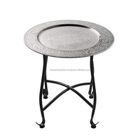 Table basse marocaine traditionnelle en laiton avec base en bois, écologique, pliable, pour chambre, hôpital et hôtel, Azora Industries
