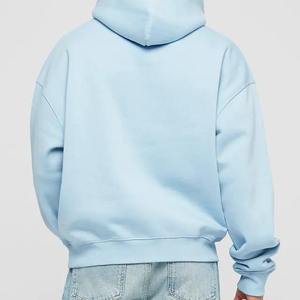 Sweat à capuche décontracté pour homme en molleton vert sarcelle uni, à manches longues avec poche kangourou - Product Image 4