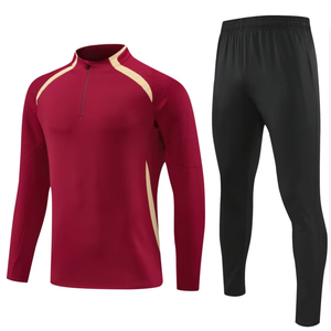 Ensemble de maillot de football pour hommes, haut à manches longues avec fermeture éclair rouge, pantalon noir, évacuation de l'humidité, respirant, séchage rapide, coupe régulière, toutes saisons - Product Image 5