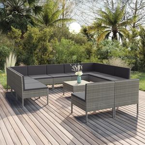 Grand ensemble de salon de jardin en rotin PE gris avec structure en acier thermolaqué – Produit de qualité supérieure - Product Image 1