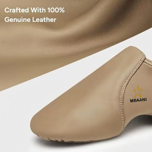 Chaussures de danse jazz pour femmes MBAANI en cuir véritable marron, semelle plate et souple avec soutien de la voûte plantaire flexible - Product Image 2