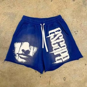 Shorts Homme Streetwear Noir Délavé à l'Acide avec Lettres en Relief, Impression Graphique Personnalisée de Haute Qualité, Style Vintage, Tissu Épais, Vente en Gros - Product Image 2
