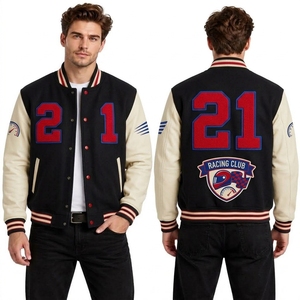Veste universitaire personnalisée bleu marine et crème pour hommes avec broderie multi-écussons et silhouette de baseball classique - Product Image 3