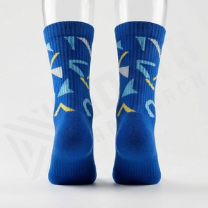 Blue Geometric Pattern Crew <b>Socks</b> for Running Breathable <b>Polyester</b> Spandex Adult Summer Athletic <b>Socks</b> - Product Image 1