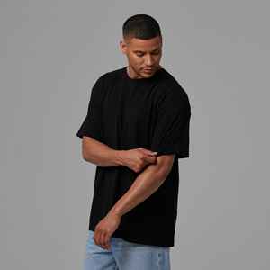 Camiseta Negra Oversize para Hombre, Mezcla de Algodón, Cuello Redondo, Estilo Casual Urbano, Corte Holgado, Marca Privada Personalizada - Product Image 4