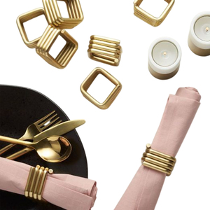 Gold <b>Square</b> Shape Ribbed Design Napkin Ring Table Decoration exquisite hotel Napkin ring designer royal look tableware <b>set</b> - Product Image 1