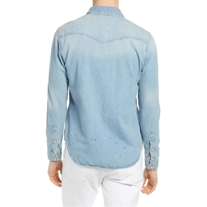 Camisa de Mezclilla para Hombre, Delgada, Lisa, de Manga Larga, Suave, 100% Algodón, Informal, con Cuello Alto, Transpirable, con Estampado Digital, para Invierno, 220g - Product Image 5