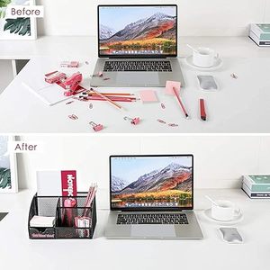 Metal Desk Organizer with Drawer Storage <b>Bin</b> for Office Supplies Square Shape Mesh Design Tabletop Use - Product Image 5