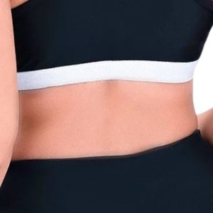 Women <b>Navy</b> Blue Sports Bra Racerback Crop <b>Top</b> Athletic Tank with White Band Sleeveless Workout Yoga Fitness Training - Product Image 5
