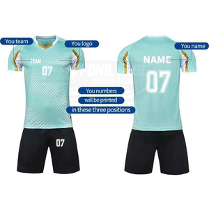 Conjunto de Camiseta de Fútbol con Cuello en V para Hombre, Degradado Azul, Manga Corta, Poliéster que Absorbe la Humedad, Ajuste Atlético para Todas las Temporadas - Product Image 2
