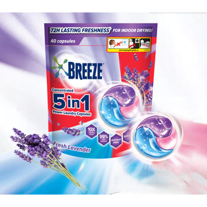 Breeze 5 en 1, Cápsulas de Detergente para Ropa Potentes y Prácticas de 420 g, Aroma Fresco a Lavanda, Modelo Malasia 0 - Product Image 1