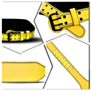 Cinturón de Levantamiento de Pesas Acolchado de Cuero Vacuno Amarillo, Transpirable y Resistente, con Protección Profesional para Uso Unisex - Product Image 5