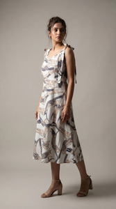 Robe midi imprimée chat blanc mignon pour femme, en coton, décontractée, coupe trapèze, légère et confortable, fournisseur en gros - Product Image 6