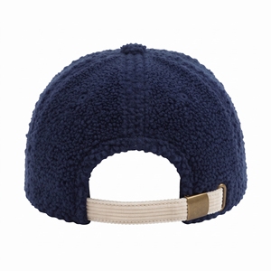 Casquette de baseball d'hiver doublée polaire en tissu éponge, 6 panneaux, ajustée, unisexe, décontractée, bleu marine avec visière crème, logo brodé - Product Image 3