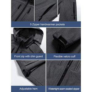 Custom Logo Men's Softshell <b>Jacket</b> Waterproof Detachable Hooded Windbreaker Charcoal Grey Tactical <b>Fleece</b> <b>Lined</b> Coat - Product Image 5