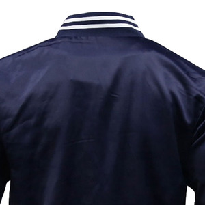 Men's Navy Blue Satin Bomber Jacket Regular Fit Zipper Closure Turn-<b>down</b> Collar Casual Autumn Wear - Product Image 3