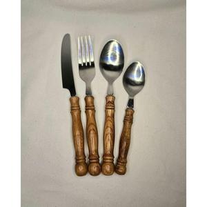 Juegos de cubiertos y utensilios de acero inoxidable con mangos de madera para restaurantes y eventos - Product Image 2