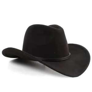 Dark Black Leather Australian Outback Cowboy <b>Hat</b> Braided Band Buckle Wide <b>Western</b> Style Men Women - Product Image 2