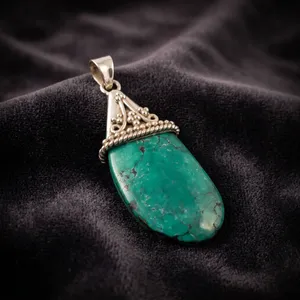 925 Sterling Silver Tibetan Turquoise Pendant Handmade Indian Jewelry Bohemian Ethnic Style Natural Gemstone - Product Image 4