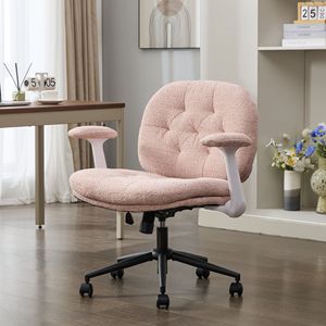 Sedia da Ufficio con Gambe Incrociabili, Braccioli Ribaltabili e Ruote, Comoda Sedia Girevole con Seduta Larga per Donne - Product Image 3