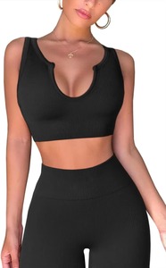 Custom Wholesale Women Crew <b>Neck</b> Plus Size Sports Bra Crop Tank Top <b>Padded</b> Yoga Gym Workout Fitness Activewear Washed - Product Image 3