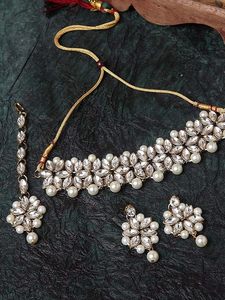 Conjunto de Collar, Pendientes, Anillo y Pulsera de Aleación Chapada en Oro con Cristales de Imitación de Perlas y Forma de Flor Romántica para Mujer, Boda - Product Image 5
