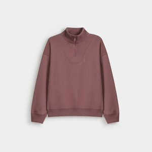 <b>Top</b> Manufacturers <b>Women</b> Solid Mauve Half Zip Stand Collar Breathable Eco-Friendly Front <b>Long</b> <b>Sleeve</b> Pullover Sweatshirt Winter - Product Image 5