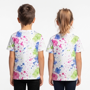 T-shirt unisexe pour enfants à imprimé abstrait par sublimation, hauts décontractés à manches courtes et col rond, vêtements colorés, fournisseur en gros - Product Image 2