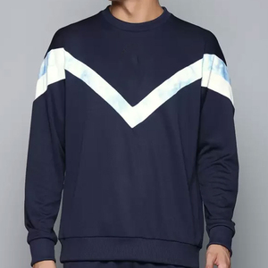 Sweat-shirt à col rond pour homme, bleu marine et blanc, à panneaux chevron, manches longues, pull décontracté, vêtements d'automne et d'hiver - Product Image 2