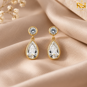 Boucles d'oreilles pendantes en diamant de laboratoire taille rose en forme de poire |   Bijoux fins en or massif 9K 14K 18K de luxe unisexe, couleur DEF, 2.0CT VVS2 - Product Image 2