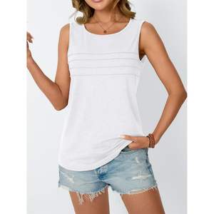 2025 2025 verano mujeres camisetas sin mangas transpirables básicas de moda sin mangas cuello redondo blusas elegantes trajes casuales con cuello de lazo - Product Image 1