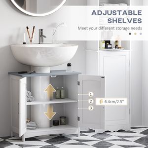 Mobile Bagno Moderno Bianco in Legno Massello con Doppia Anta e Ripiani Regolabili da Terra - Product Image 5