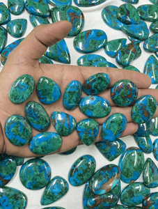 Natural Chrysocolla Loose Gemstones Cabochon Well Polished Flat <b>Back</b> <b>Silver</b> Jewelry Making Green & Blue - Product Image 2