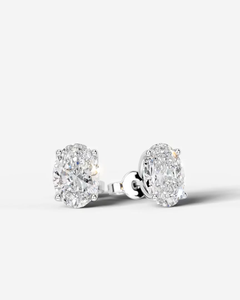 925 Sterling <b>Silver</b> Geometric Oval Hoop Earrings with Moissanite and Rhodium Plating - Product Image 1