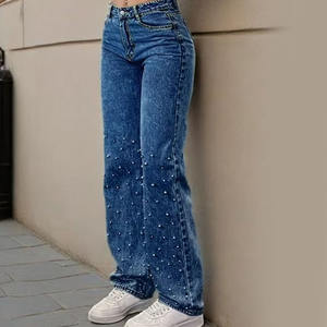 กางเกงยีนส์เดนิมผู้หญิงทรงสกินนี่และขาตรง แต่งมุกหรือประดับด้วยหมุด สไตล์ลำลองแบบดิสเทรส ราคาขายส่ง - Product Image 5